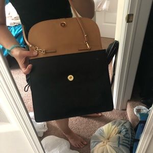 Leather Camel and Black Crossbody or Clutch